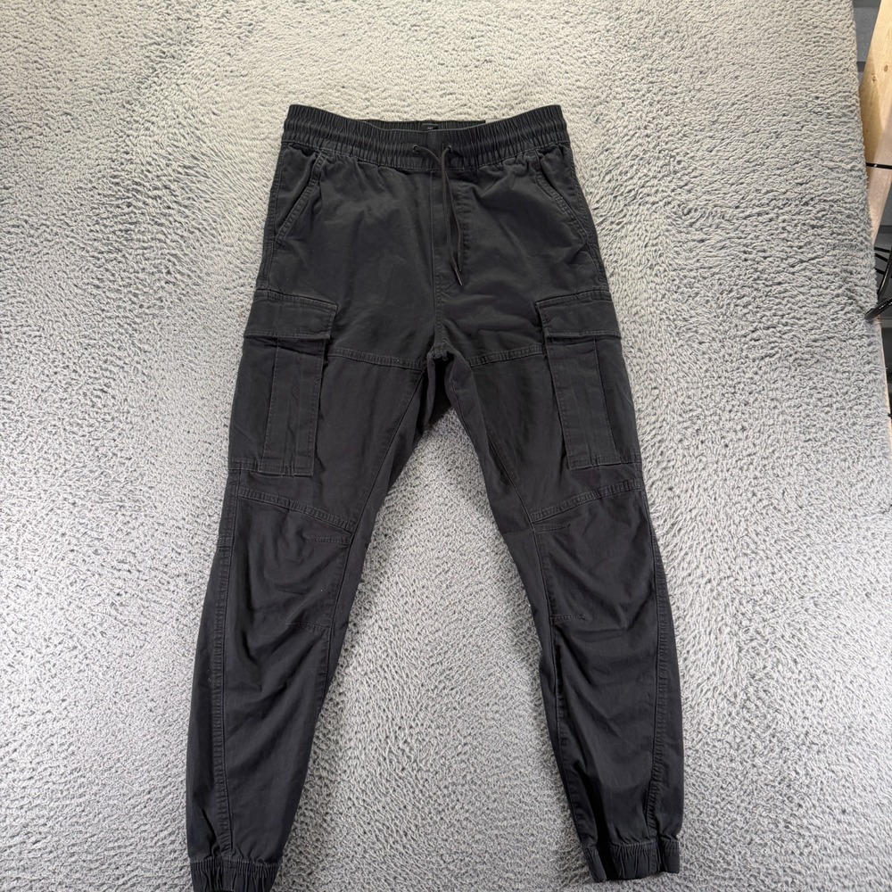 H&M Pant Mens S Black Cotton Cargo Jogger Tapered Slim Workwear Travel Stretch